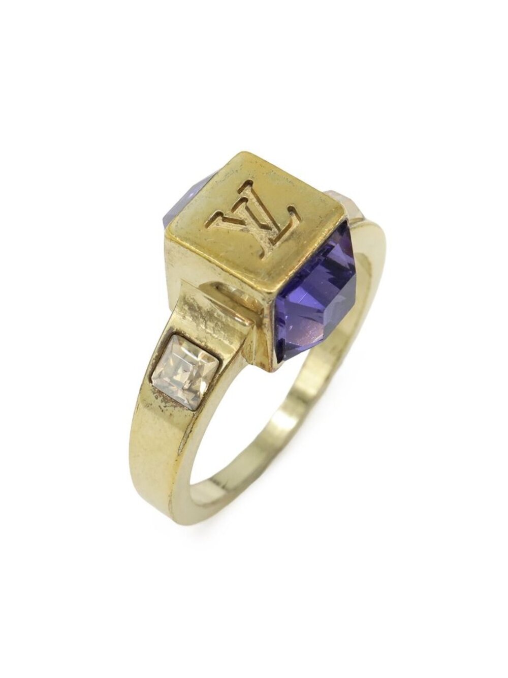 Louis Vuitton Monogram Bague Gambling Ring M Crystal Gold Purple
